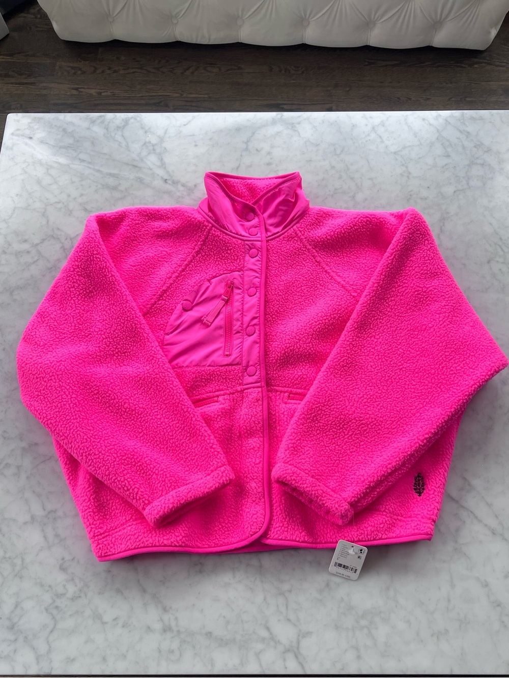 NWT FP Movement by Free People Hit the Slopes Fleece Jacket Hot Neon Pink Sz Sm
